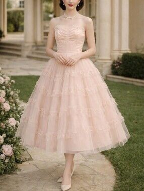 Unbranded Vintage 1950s Pink Crinoline Sweetheart Cupcake Prom Dress 2